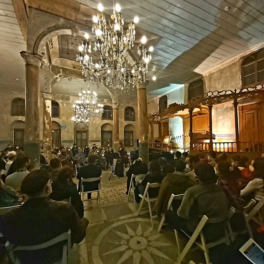 Cultural performance audience inside Etz Hayim Synagogue in İzmir.